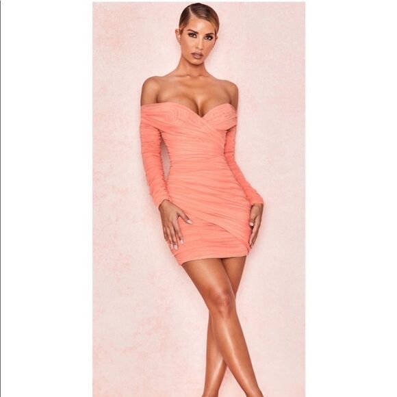 House of CB Felicity Mini Peach Pink Dress Size L - Picture 8 of 17